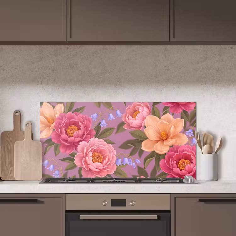 Bloemen - Patroon - Illustratie - Roze keuken achterwand spatscherm middel -sfeer2