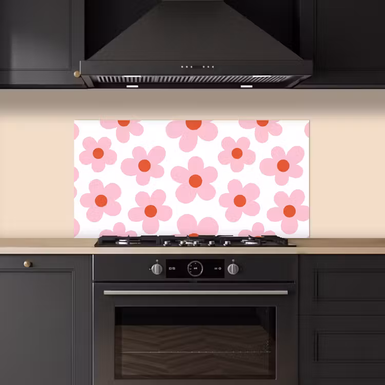 Bloemen - Patroon - Modern - Roze - Wit keuken achterwand spatscherm middel -sfeer1