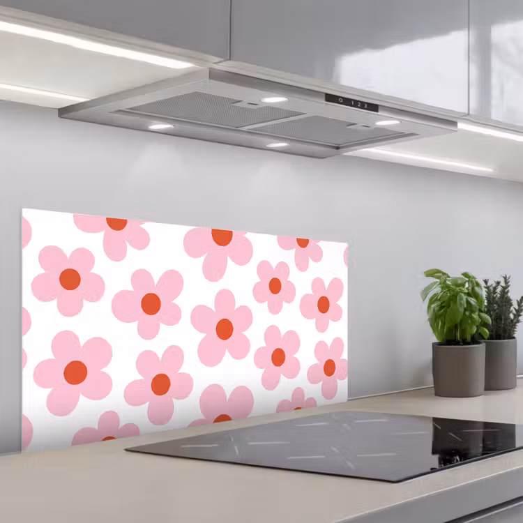 Bloemen - Patroon - Modern - Roze - Wit keuken achterwand spatscherm middel -3d_schuin