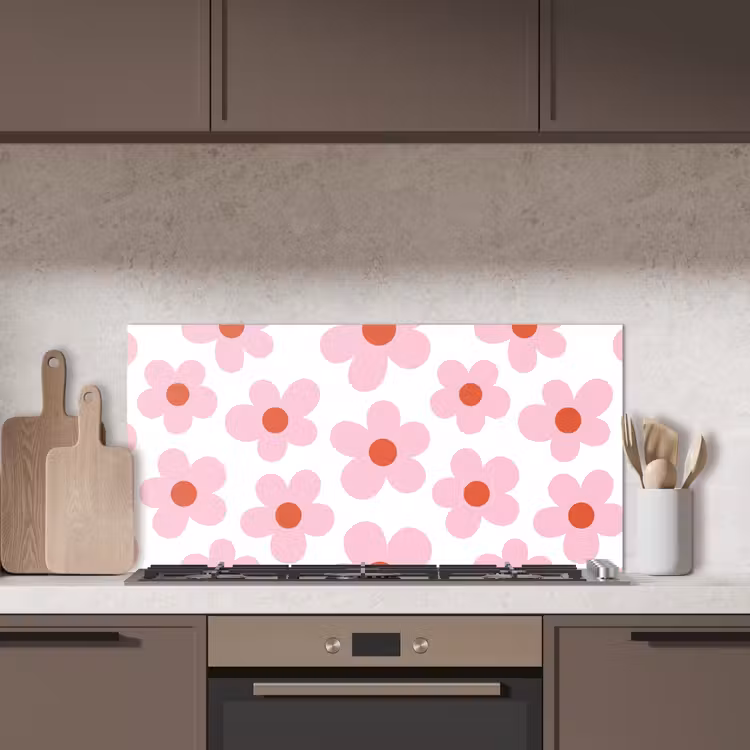 Bloemen - Patroon - Modern - Roze - Wit keuken achterwand spatscherm middel -sfeer2