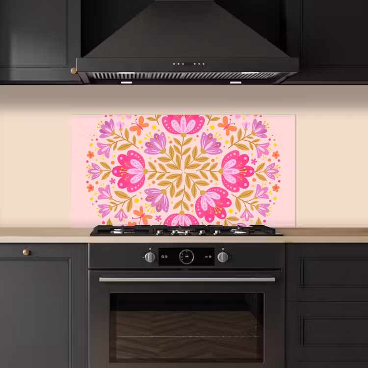 Bloemen - Patroon - Natuur - Abstract - Roze keuken achterwand spatscherm middel -sfeer1