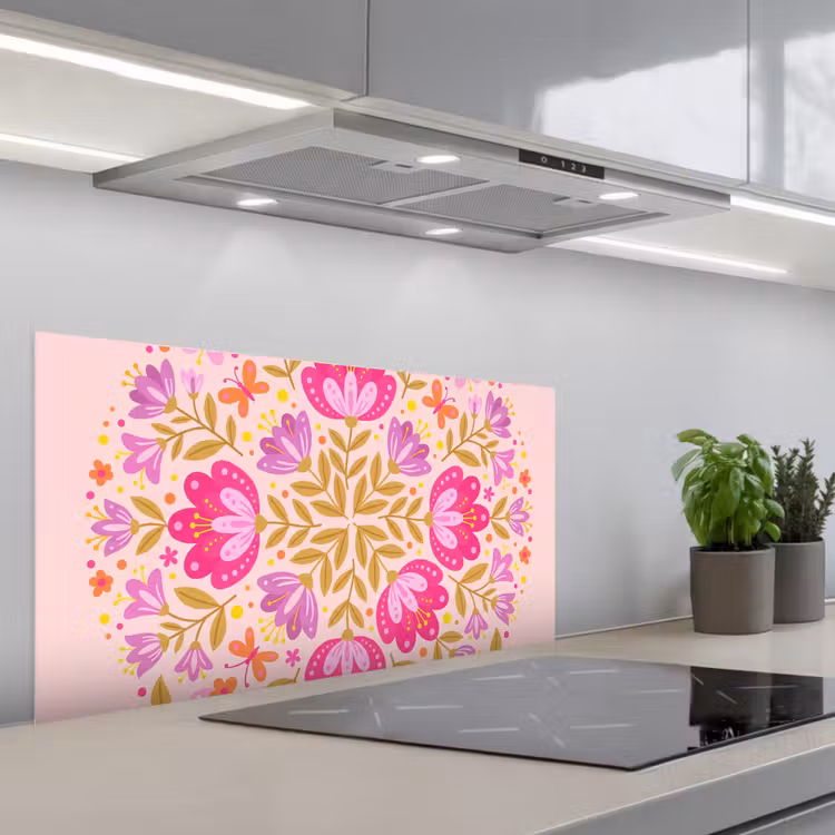 Bloemen - Patroon - Natuur - Abstract - Roze keuken achterwand spatscherm middel -3d_schuin