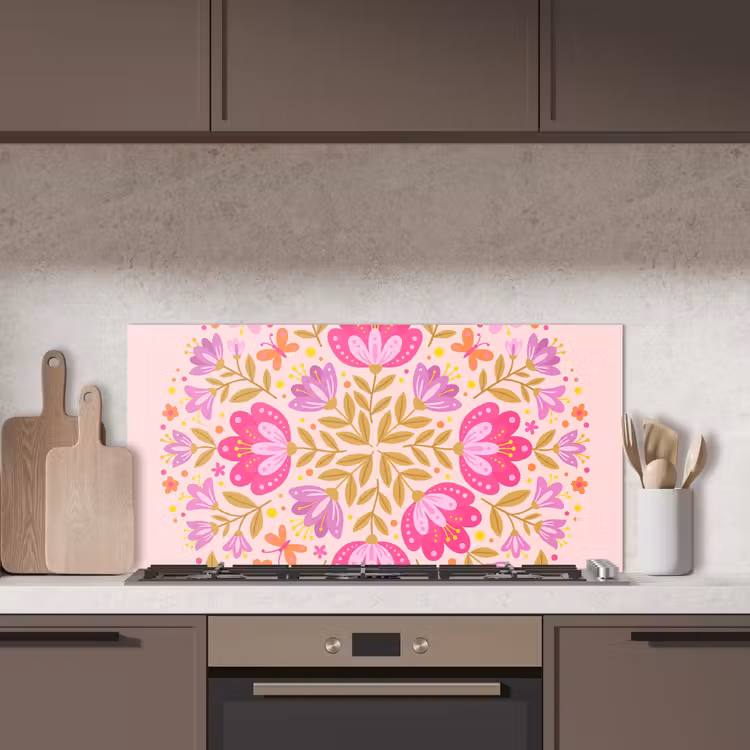 Bloemen - Patroon - Natuur - Abstract - Roze keuken achterwand spatscherm middel -sfeer2