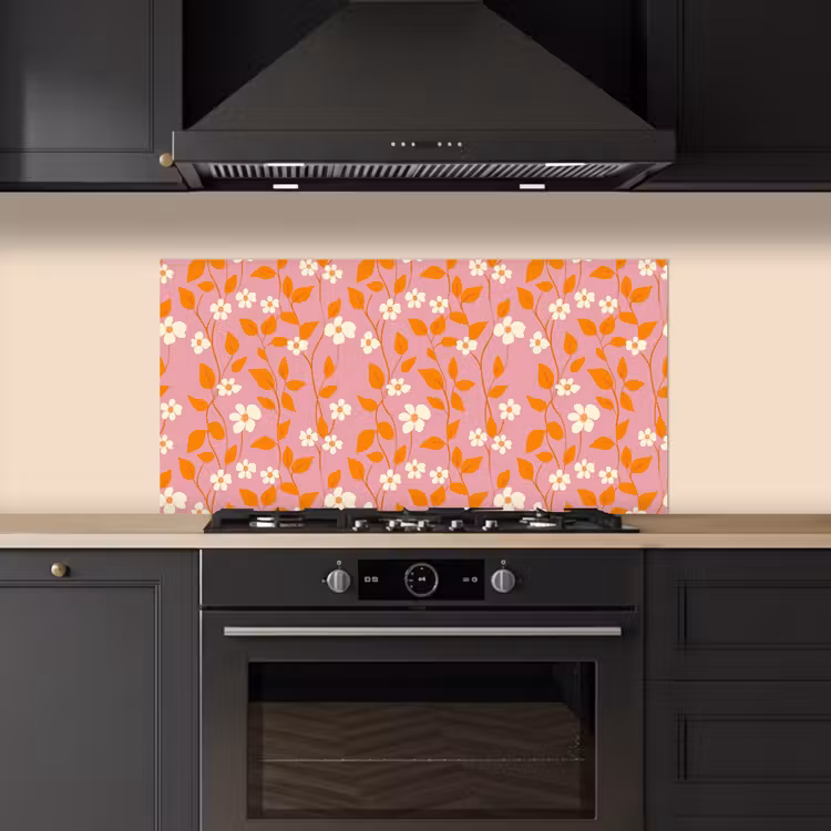 Bloemen - Patroon - Oranje keuken achterwand spatscherm middel 899 -sfeer1