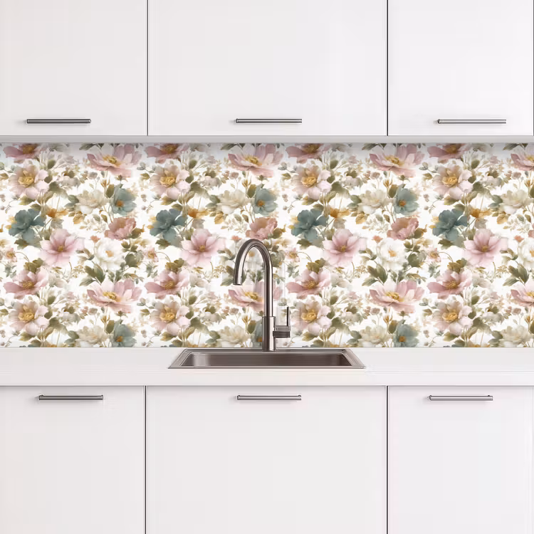 Bloemen - Patroon - Pastel keuken achterwand 2 groot 857 -3d