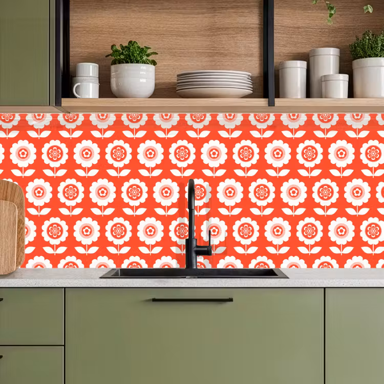 Bloemen - Patroon - Rood keuken achterwand 2 middel 871 -sfeer3