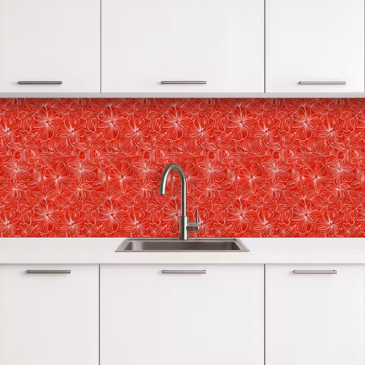 Bloemen - Patroon - Rood keuken achterwand 2 groot 857 -3d