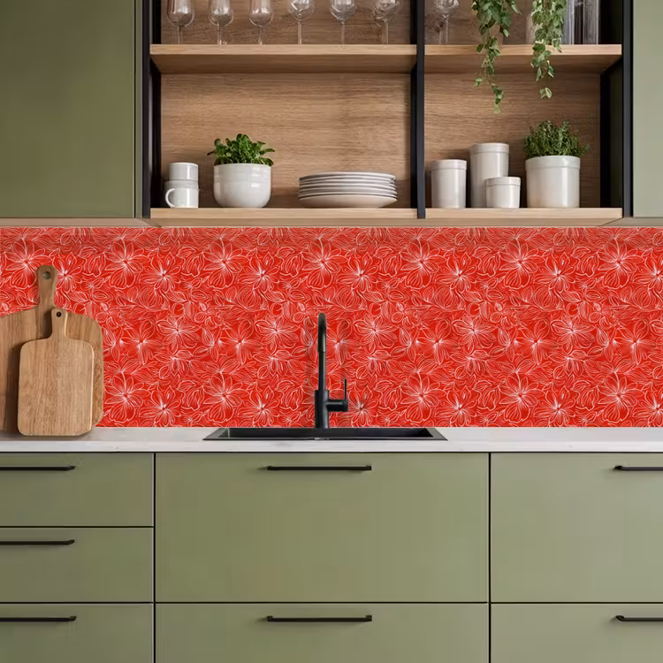 Bloemen - Patroon - Rood keuken achterwand 2 groot 857 -sfeer3