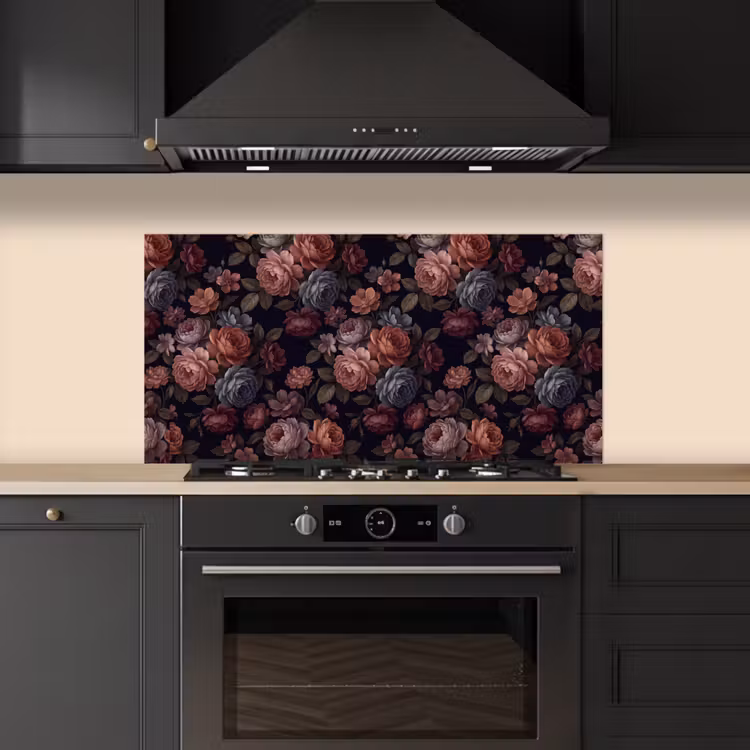 Bloemen - Patroon - Vintage - Donker - Roze keuken achterwand spatscherm middel -sfeer1