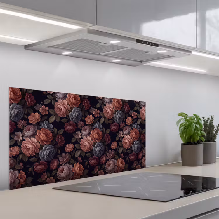 Bloemen - Patroon - Vintage - Donker - Roze keuken achterwand spatscherm middel -3d_schuin