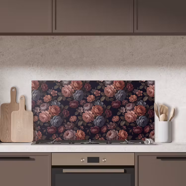 Bloemen - Patroon - Vintage - Donker - Roze keuken achterwand spatscherm middel -sfeer2