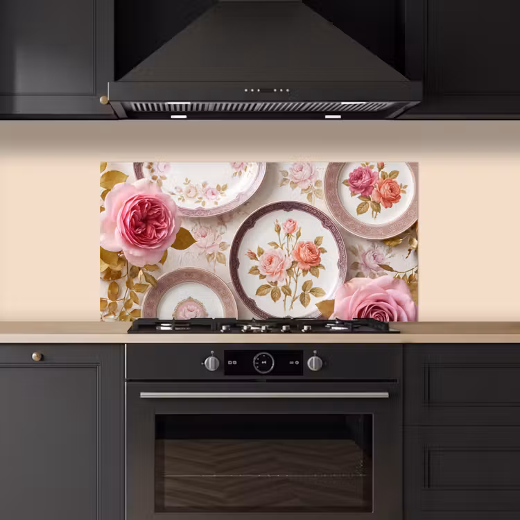 Bloemen - Patroon - Vintage - Roze - Decoratie keuken achterwand spatscherm middel -sfeer1