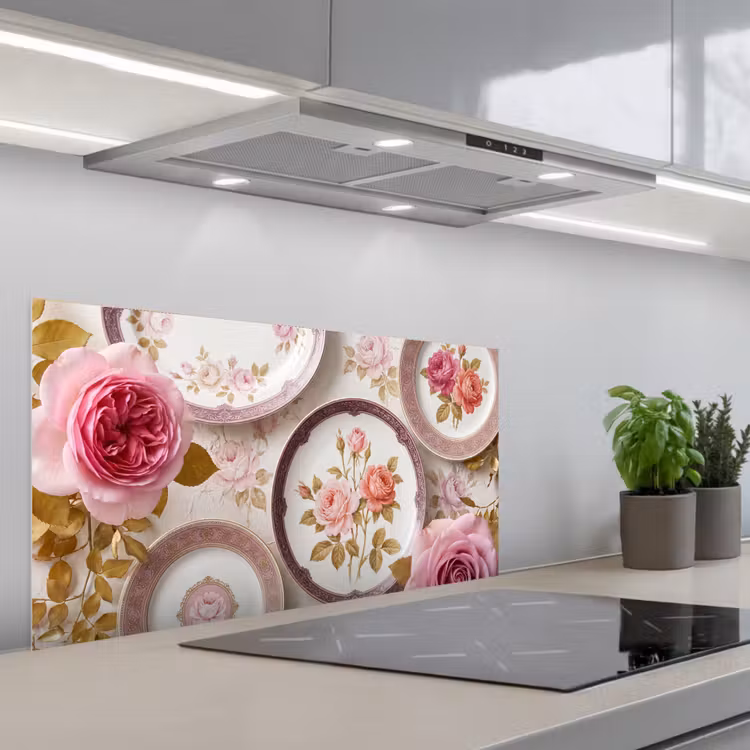 Bloemen - Patroon - Vintage - Roze - Decoratie keuken achterwand spatscherm middel -3d_schuin