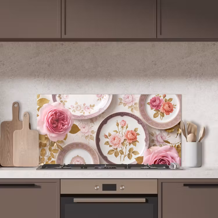 Bloemen - Patroon - Vintage - Roze - Decoratie keuken achterwand spatscherm middel -sfeer2