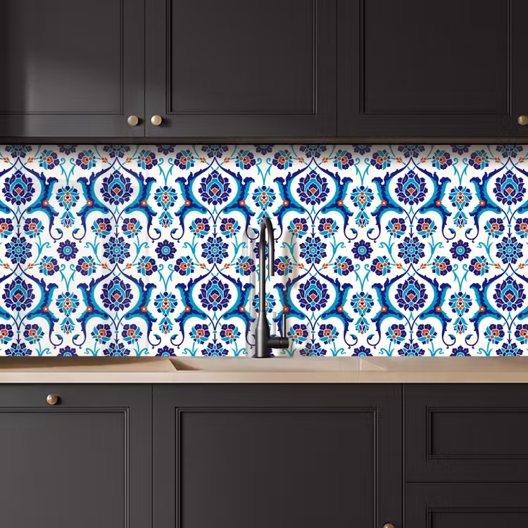 Bloemen - Patronen - Blauw keuken achterwand 2 middel 871 -sfeer1