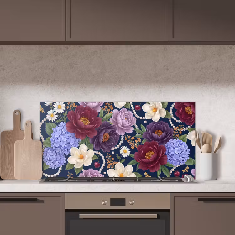 Bloemen - Parels - Decoratie - Modern - Blauw keuken achterwand spatscherm middel -sfeer2