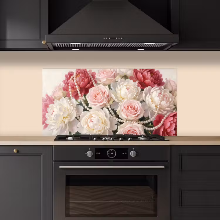 Bloemen - Parels - Romantiek - Klassiek - Roze keuken achterwand spatscherm middel -sfeer1