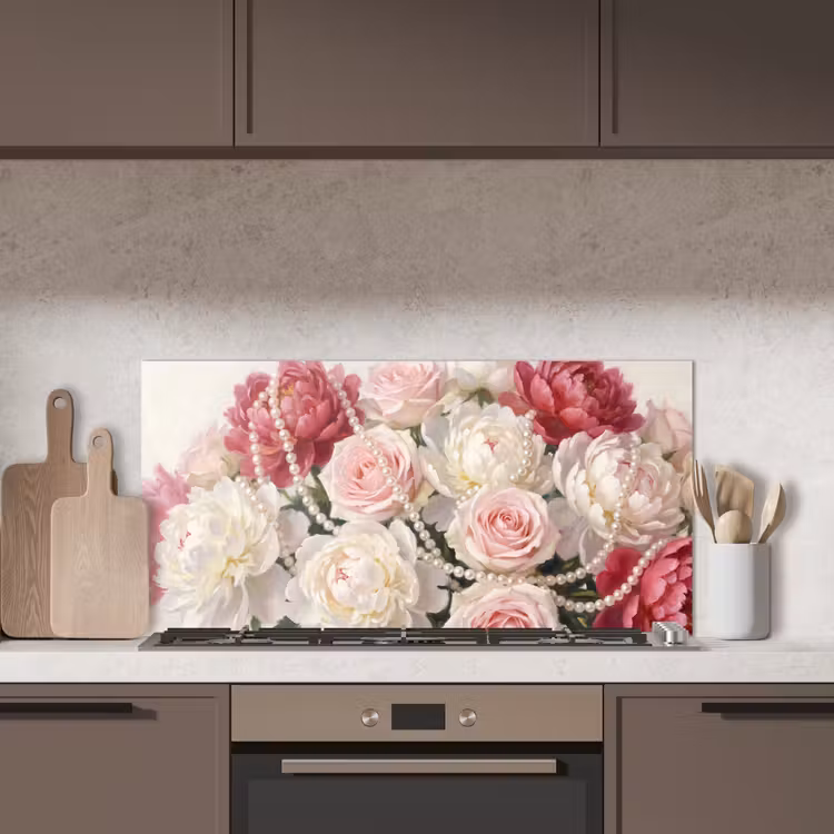 Bloemen - Parels - Romantiek - Klassiek - Roze keuken achterwand spatscherm middel -sfeer2