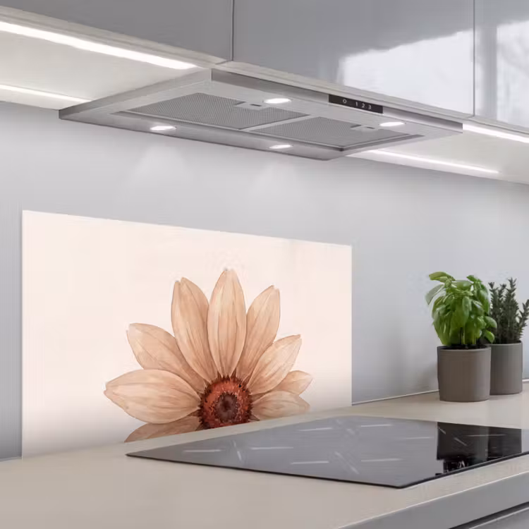 Bloemen - Bloemblad - Natuur - Aquarel - Beige keuken achterwand spatscherm middel -3d_schuin