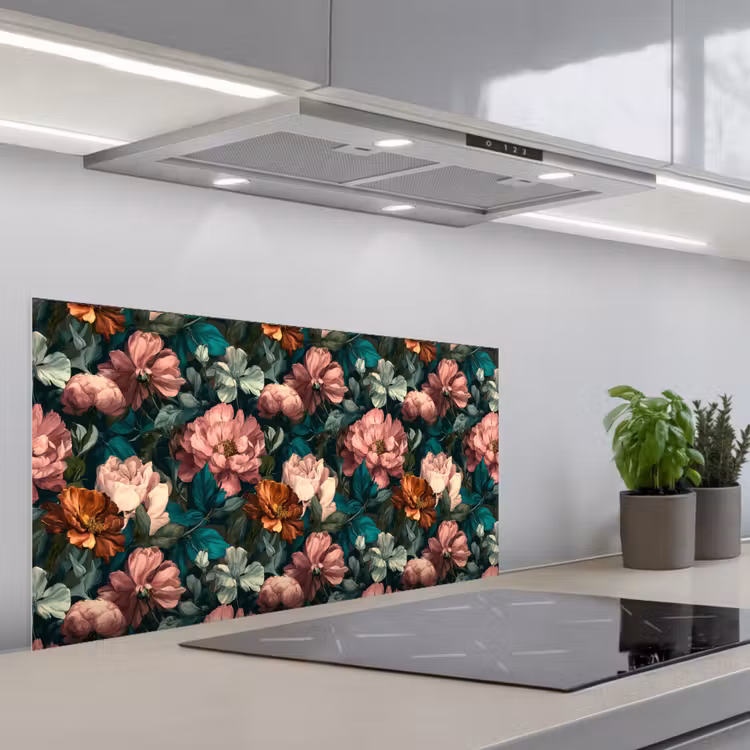 Bloemen - Schilderachtig - Patroon - Roze keuken achterwand spatscherm middel 899 -3d_schuin