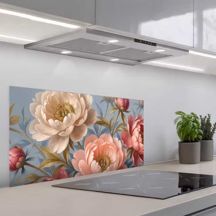 Bloemen - Roze - Beige - Modern - Natuur keuken achterwand spatscherm middel -3d_schuin