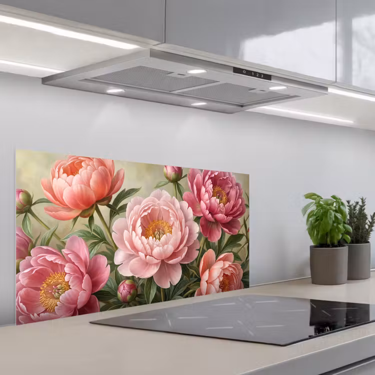 Bloemen - Roze - Klassiek - Gedetailleerd - Natuur keuken achterwand spatscherm middel -3d_schuin