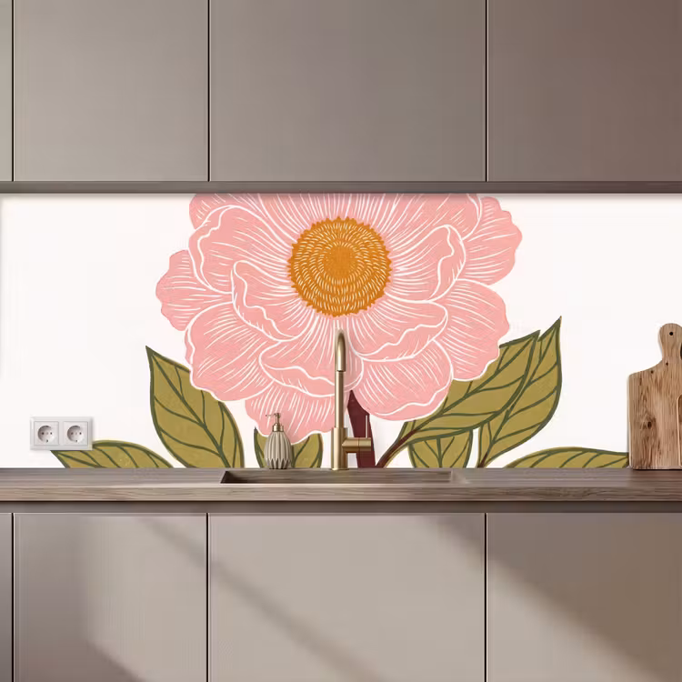 Kitchen Wall Splashback - Flowers - Pink - Illustration - Bloemen - Roze - Illustratie keuken achterwand 2 middel zz_3dshopping