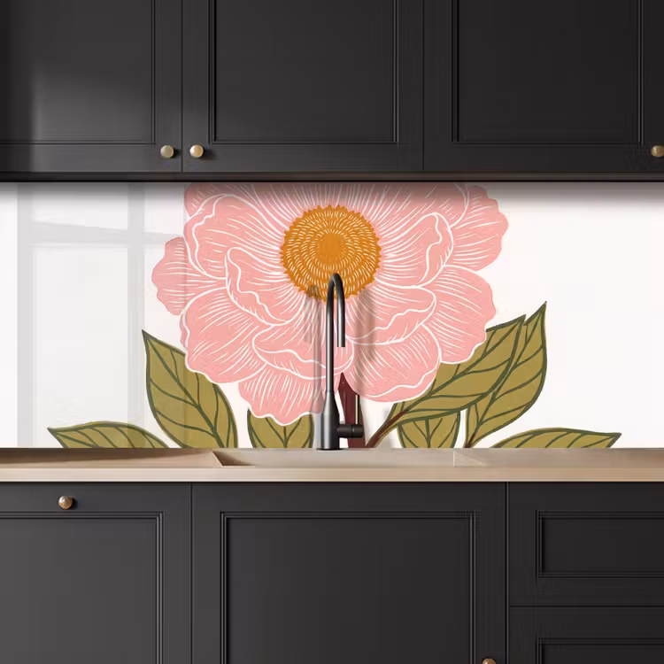 Kitchen Wall Splashback - Flowers - Pink - Illustration - Bloemen - Roze - Illustratie keuken achterwand 2 middel