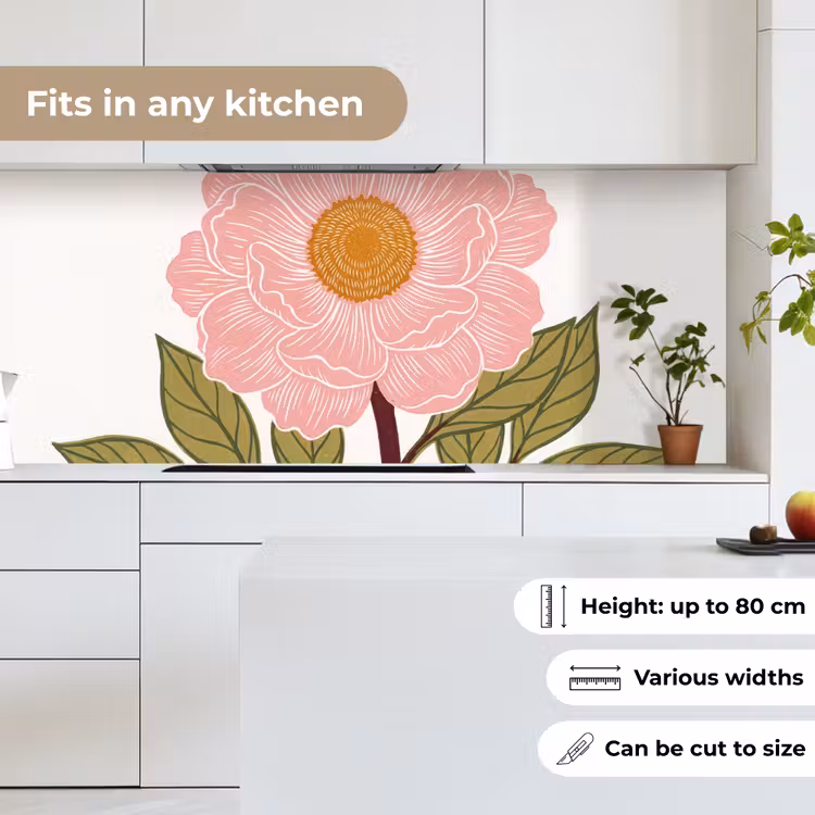 Kitchen Wall Splashback - Flowers - Pink - Illustration - Bloemen - Roze - Illustratie keuken achterwand 2 middel