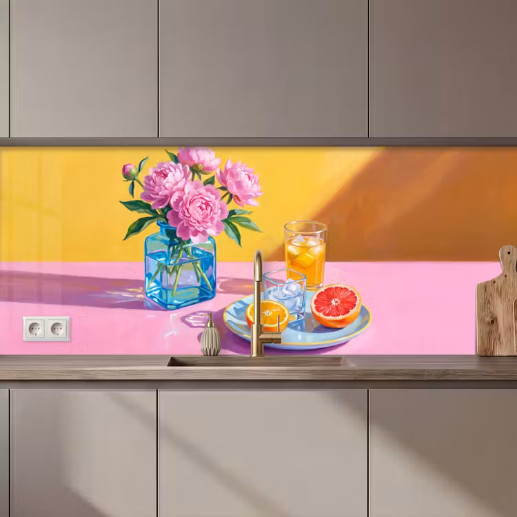 Kitchen Wall Splashback - Flowers - Pink - Modern - Bloemen - Roze - Modern keuken achterwand 2 middel zz_3dshopping