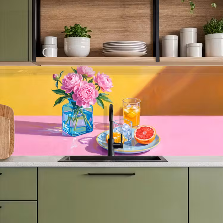 Kitchen Wall Splashback - Flowers - Pink - Modern - Bloemen - Roze - Modern keuken achterwand 2 middel