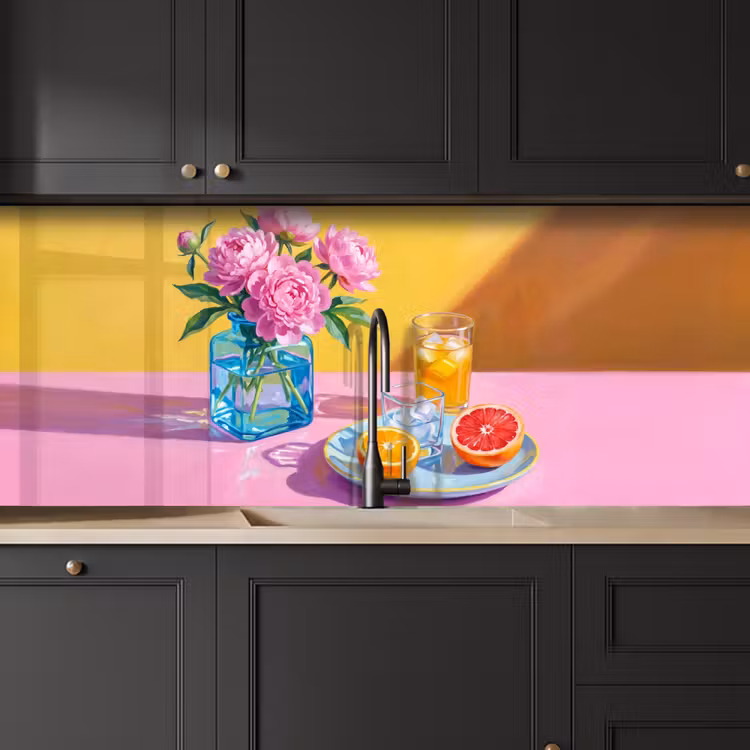 Kitchen Wall Splashback - Flowers - Pink - Modern - Bloemen - Roze - Modern keuken achterwand 2 middel