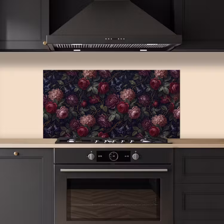 Bloemen - Rood - Klassiek - Donker - Patroon keuken achterwand spatscherm middel -sfeer1