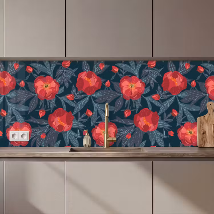 Bloemen - Rood - Bladeren - Patronen keuken achterwand 2 middel 871 zz_3dshopping