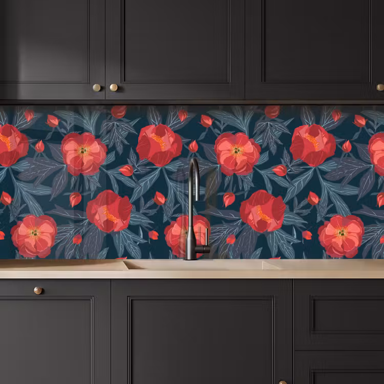 Bloemen - Rood - Bladeren - Patronen keuken achterwand 2 middel 871 -sfeer1