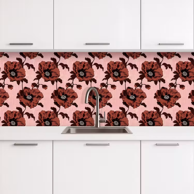 Bloemen - Retro - Rood keuken achterwand 2 groot 857 -3d