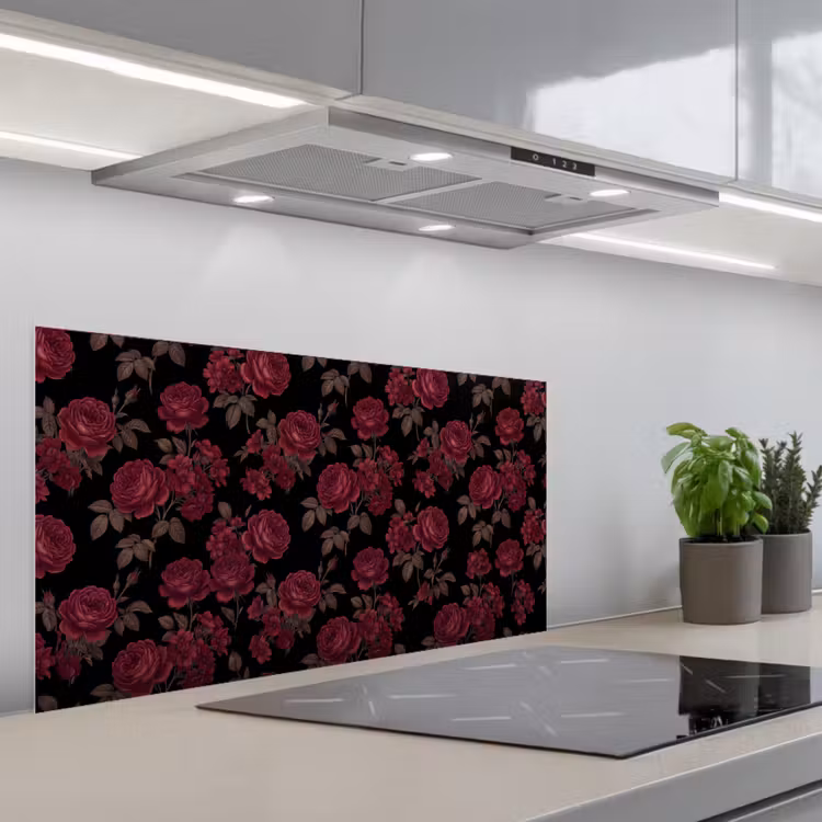 Bloemen - Roos - Patroon - Klassiek - Rood keuken achterwand spatscherm middel -3d_schuin