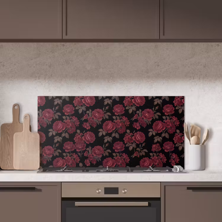 Bloemen - Roos - Patroon - Klassiek - Rood keuken achterwand spatscherm middel -sfeer2