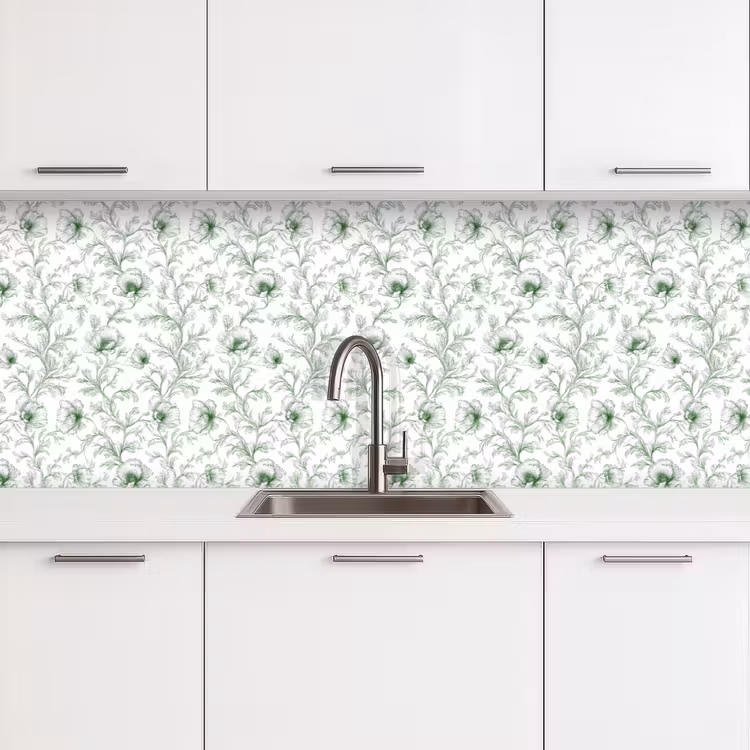 Bloemen - Getekend - Groen keuken achterwand 2 groot 857 -3d