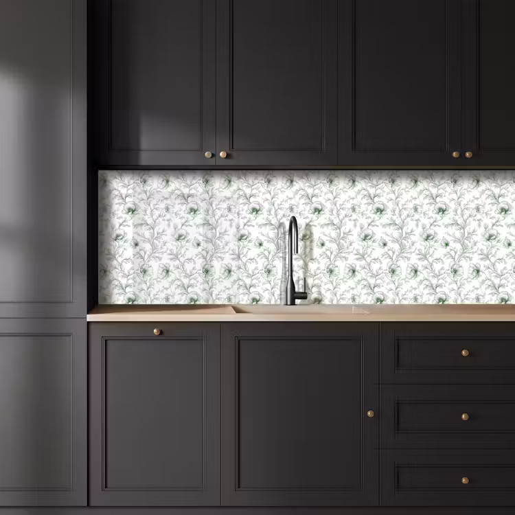 Bloemen - Getekend - Groen keuken achterwand 2 groot 857 -sfeer1