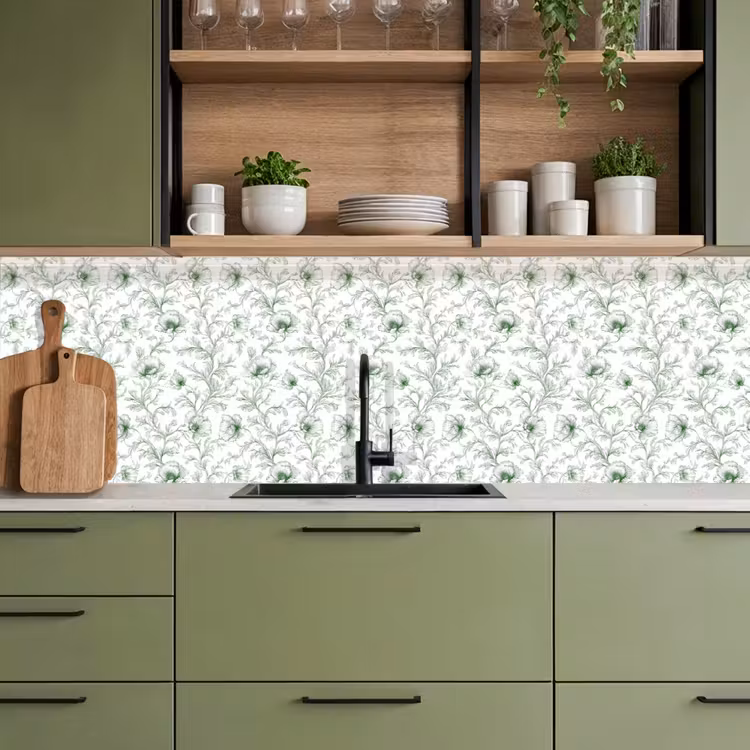 Bloemen - Getekend - Groen keuken achterwand 2 groot 857 -sfeer3