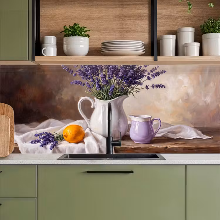 Kitchen Wall Splashback - Flowers - Still Life - Purple - Bloemen - Stilleven - Paars keuken achterwand 2 middel