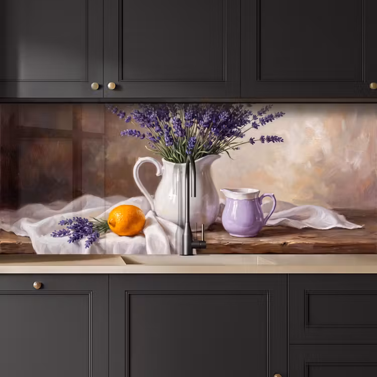 Kitchen Wall Splashback - Flowers - Still Life - Purple - Bloemen - Stilleven - Paars keuken achterwand 2 middel