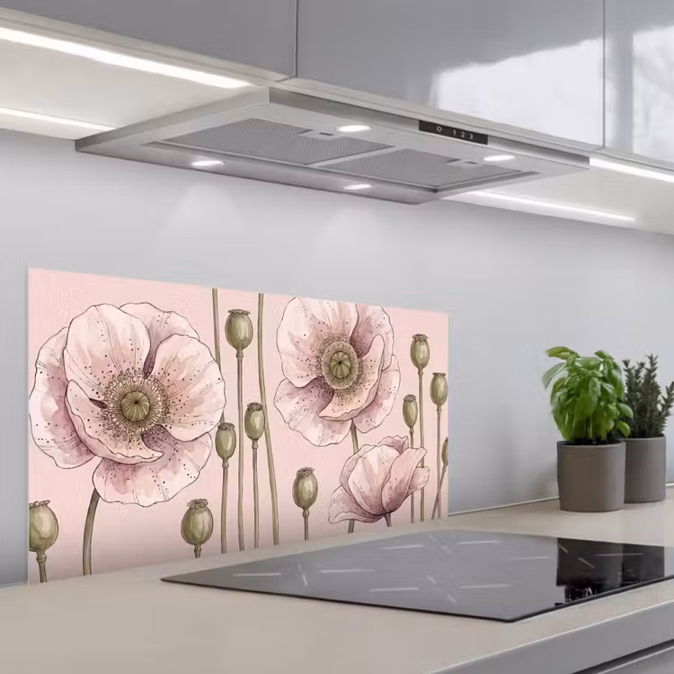 Bloemen - Zomer - Natuur - Aquarel - Roze keuken achterwand spatscherm middel -3d_schuin