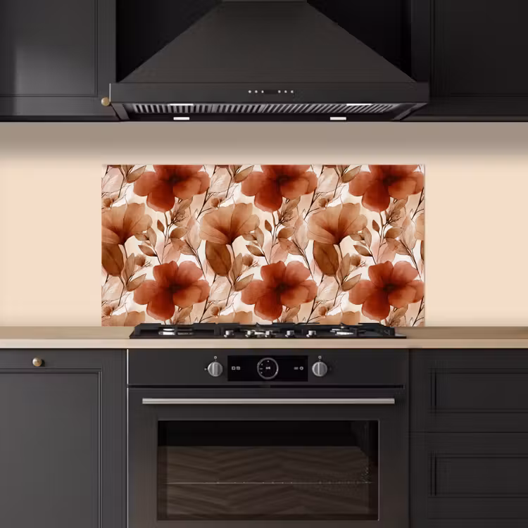 Bloemen - Aquarel - Botanisch - Terracotta keuken achterwand spatscherm middel 899 -sfeer1