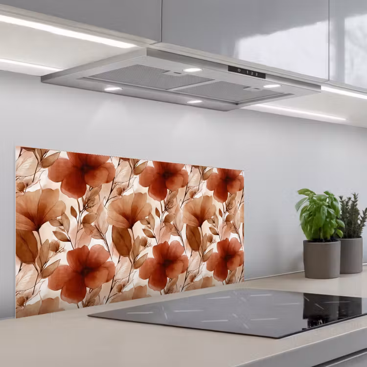 Bloemen - Aquarel - Botanisch - Terracotta keuken achterwand spatscherm middel 899 -3d_schuin