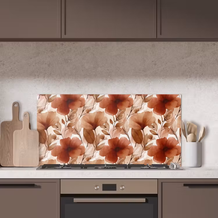 Bloemen - Aquarel - Botanisch - Terracotta keuken achterwand spatscherm middel 899 -sfeer2