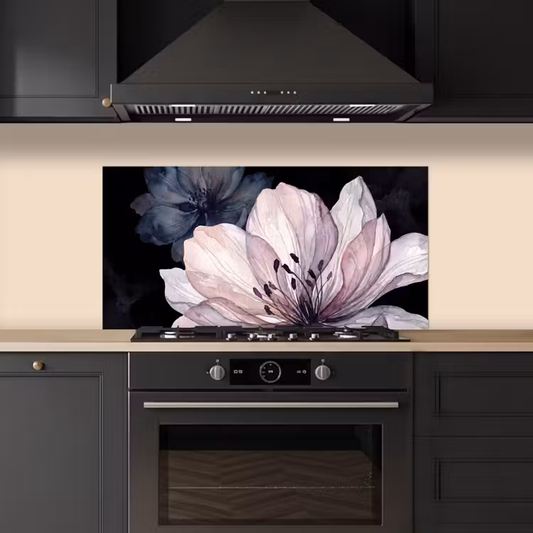 Bloemen - Aquarel - Modern - Roze - Donker keuken achterwand spatscherm middel -sfeer1