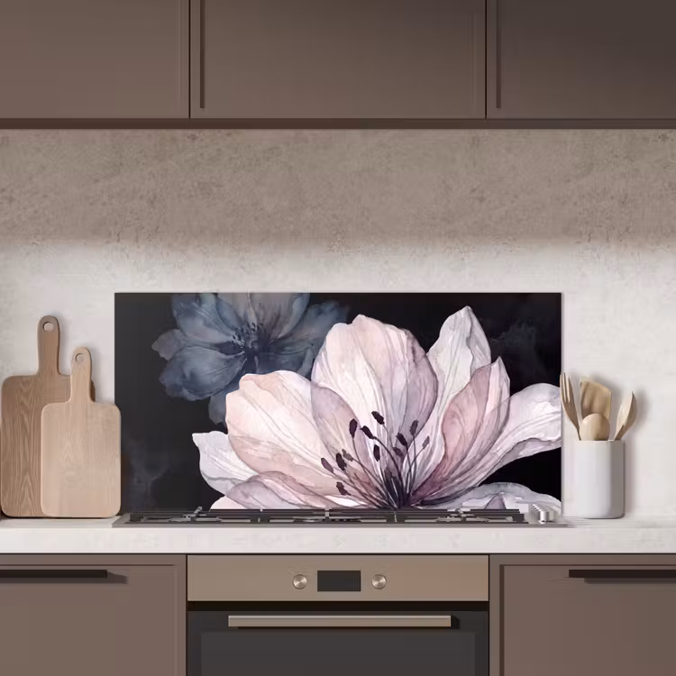 Bloemen - Aquarel - Modern - Roze - Donker keuken achterwand spatscherm middel -sfeer2