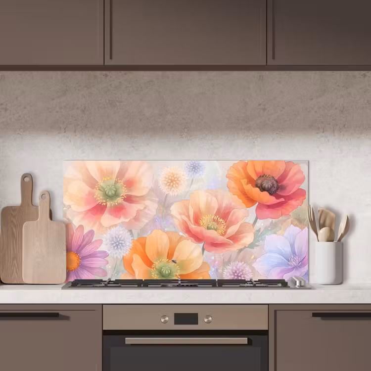 Bloemen - Aquarel - Natuur - Modern - Kleurrijk keuken achterwand spatscherm middel -sfeer2